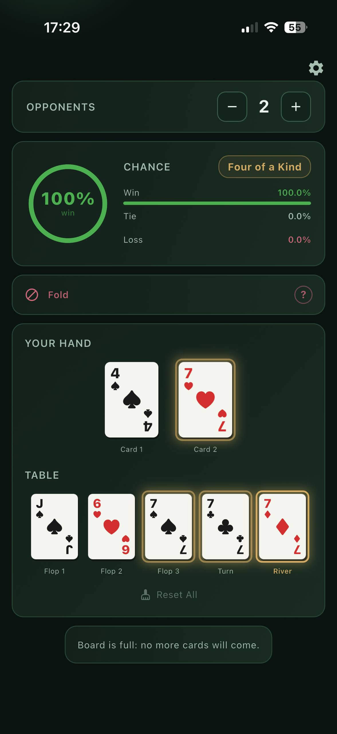 Poker Calc outs counter