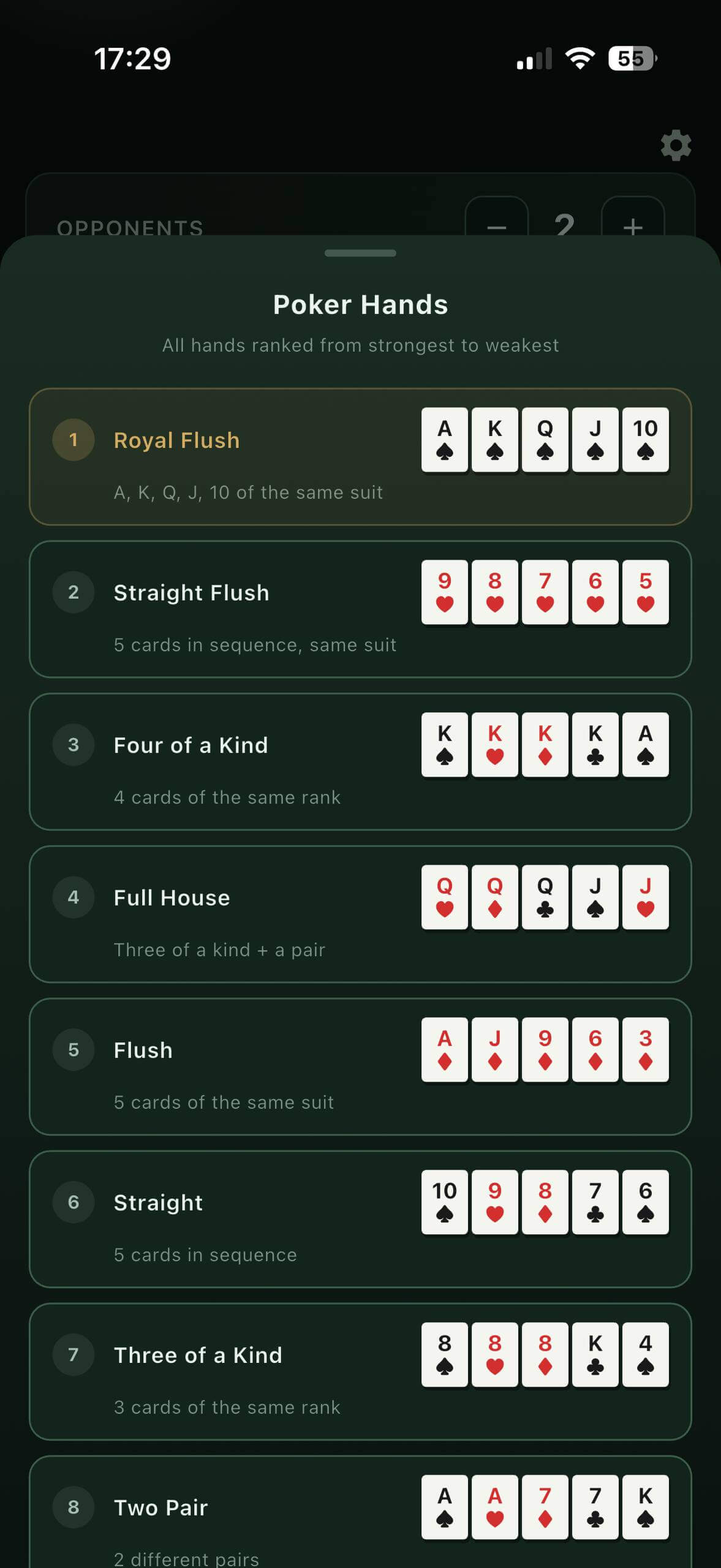 Poker Calc settings